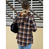 Zeagoo Womens Flannel Plaid Jacket Fleece Lined Shacket Hooded Warm Coat(Navy Blue)