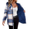 Zeagoo Womens Flannel Plaid Jacket Fleece Lined Shacket Hooded Warm Coat(Navy Blue Plaid)
