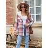 Zeagoo Womens Flannel Plaid Jacket Fleece Lined Shacket Hooded Warm Coat(Pink)