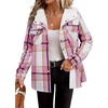 Zeagoo Womens Flannel Plaid Jacket Fleece Lined Shacket Hooded Warm Coat(Pink Plaid)