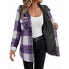 Zeagoo Womens Flannel Plaid Jacket Fleece Lined Shacket Hooded Warm Coat(Purple Plaid)