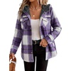 Zeagoo Womens Flannel Plaid Jacket Fleece Lined Shacket Hooded Warm Coat(Purple Plaid)