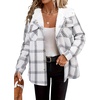 Zeagoo Womens Flannel Plaid Jacket Fleece Lined Shacket Hooded Warm Coat(White Plaid)