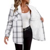 Zeagoo Womens Flannel Plaid Jacket Fleece Lined Shacket Hooded Warm Coat(White Plaid)