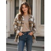 Zeagoo Women’s Flannel Plaid Shacket Long Sleeve Button Down Jacket S-2XL(A-khaki)