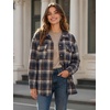 Zeagoo Women’s Flannel Plaid Shacket Long Sleeve Button Down Jacket S-2XL(A-navy Blue)
