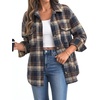 Zeagoo Women’s Flannel Plaid Shacket Long Sleeve Button Down Jacket S-2XL(A-navy Blue)