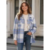 Zeagoo Women’s Flannel Plaid Shacket Long Sleeve Button Down Jacket S-2XL(Blue)