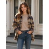 Zeagoo Women’s Flannel Plaid Shacket Long Sleeve Button Down Jacket S-2XL(Brown-blue)