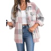 Zeagoo Women’s Flannel Plaid Shacket Long Sleeve Button Down Jacket S-2XL(Pink)
