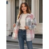 Zeagoo Women’s Flannel Plaid Shacket Long Sleeve Button Down Jacket S-2XL(Pink)
