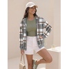 Zeagoo Women’s Lightweight Hoodies Full Zip Up Oversized Sweatshirt Trendy(Grey White Plaid)