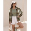 Zeagoo Women’s Lightweight Hoodies Full Zip Up Oversized Sweatshirt Trendy(Khaki Plaid)