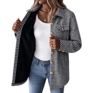Zeagoo Flannel Jacket for Women Sherpa Fleece Lined Winter Plaid Coats(Black White Houndstooth)