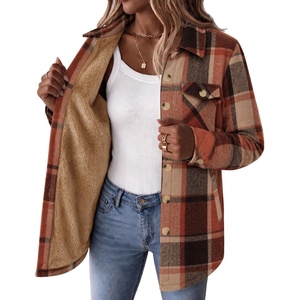 Zeagoo Flannel Jacket for Women Sherpa Fleece Lined Winter Plaid Coats(Orange)