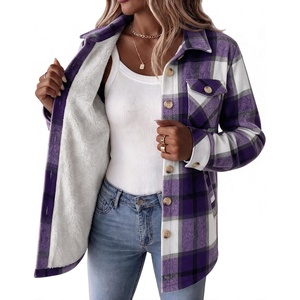Zeagoo Flannel Jacket for Women Sherpa Fleece Lined Winter Plaid Coats(Purple)