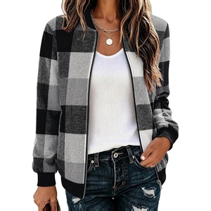 Zeagoo Jackets for Women 2026 Lightweight Bomber Jacket Plaid Flannel Coat(Black White Plaid- Gw39)