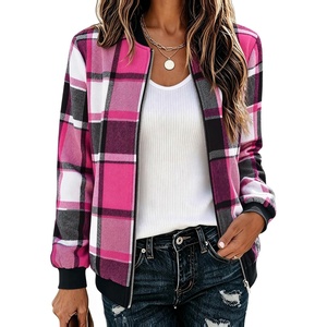 Zeagoo Jackets for Women 2026 Lightweight Bomber Jacket Plaid Flannel Coat(Hot Pink Plaid- Gz553)