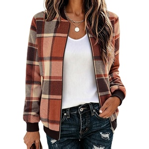 Zeagoo Jackets for Women 2026 Lightweight Bomber Jacket Plaid Flannel Coat(Orange Plaid- Gz526)