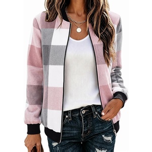 Zeagoo Jackets for Women 2026 Lightweight Bomber Jacket Plaid Flannel Coat(Pink Grey Plaid- Gz695)