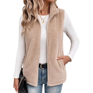 Zeagoo Vest For Women Sleeveless Sherpa Fleece Jackets Zip Up Fall Coats(Khaki)