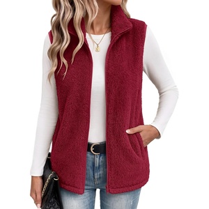 Zeagoo Vest For Women Sleeveless Sherpa Fleece Jackets Zip Up Fall Coats(Wine Red)
