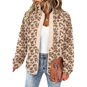 Zeagoo Women Fleece Jacket Western Aztec Print Snap Button Down Outerwear(An659-leopard Print)