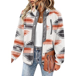 Zeagoo Women Fleece Jacket Western Aztec Print Snap Button Down Outerwear(Apricot)