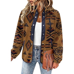 Zeagoo Women Fleece Jacket Western Aztec Print Snap Button Down Outerwear(Brown)