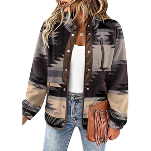 Zeagoo Women Fleece Jacket Western Aztec Print Snap Button Down Outerwear(Gray Pattern)