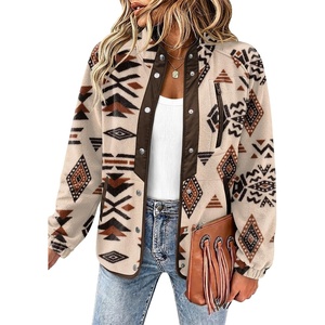 Zeagoo Women Fleece Jacket Western Aztec Print Snap Button Down Outerwear(Khaki)