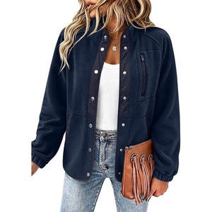 Zeagoo Women Fleece Jacket Western Aztec Print Snap Button Down Outerwear(Navy Blue)