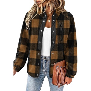 Zeagoo Women Fleece Jacket Western Aztec Print Snap Button Down Outerwear(Navy Plaid)