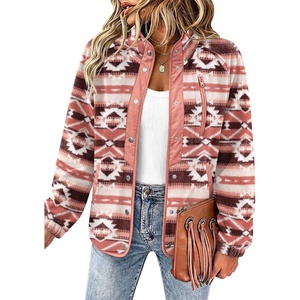Zeagoo Women Fleece Jacket Western Aztec Print Snap Button Down Outerwear(Pink)