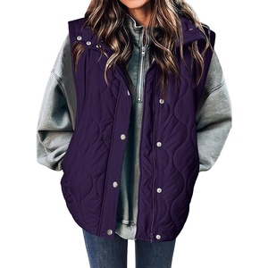 Zeagoo Women Oversized Puffer Vest Stand Collar Zip Up Sleeveless Outerwear(Purple)