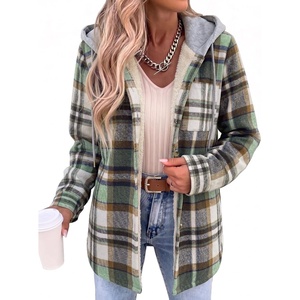 Zeagoo Women Plaid Shacket Fleece Hooded Winter Coat Warm Jackets(Green)