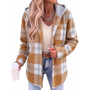 Zeagoo Women Plaid Shacket Fleece Hooded Winter Coat Warm Jackets(Orange)