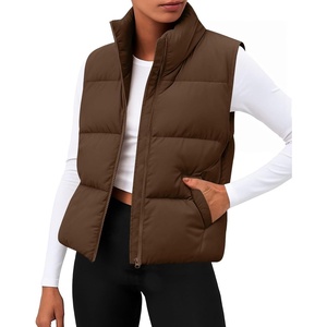 Zeagoo Women Puffer Vest Cropped Winter Outerwear Warm Coat(Brown)
