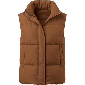 Zeagoo Women Puffer Vest Lightweight Stand Collar Sleeveless Winter Warm Zip Up Padded Outerwear Jackets with Pockets S-XXL(Brown)