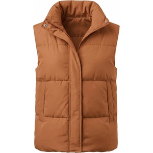 Zeagoo Women Puffer Vest Lightweight Stand Collar Sleeveless Winter Warm Zip Up Padded Outerwear Jackets with Pockets S-XXL(Camel)