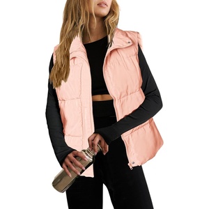 Zeagoo Women Puffer Vest Lightweight Stand Collar Sleeveless Winter Warm Zip Up Padded Outerwear Jackets with Pockets S-XXL(Pink)