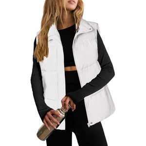 Zeagoo Women Puffer Vest Lightweight Stand Collar Sleeveless Winter Warm Zip Up Padded Outerwear Jackets with Pockets S-XXL(White)