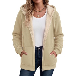 Zeagoo Women Sherpa Fleece Jacket Zip Up Thick Warm Hoodie Fall Winter Coat(Apricot)