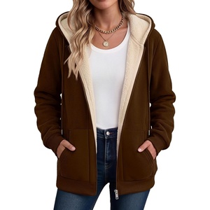 Zeagoo Women Sherpa Fleece Jacket Zip Up Thick Warm Hoodie Fall Winter Coat(Brown)