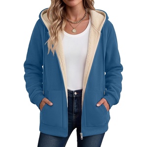 Zeagoo Women Sherpa Fleece Jacket Zip Up Thick Warm Hoodie Fall Winter Coat(Greyblue)