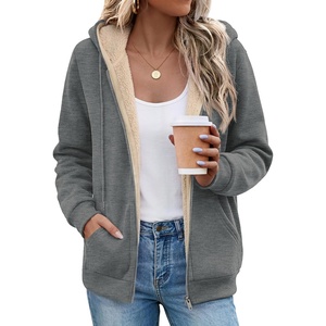 Zeagoo Women Sherpa Fleece Jacket Zip Up Thick Warm Hoodie Fall Winter Coat(Light Grey)