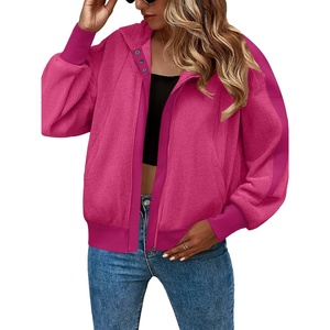 Zeagoo Womens Corduroy Knit Hoodies Zip Up Shirt Jacket Slouchy Short Jackets Casual Long Sleeve Shackets