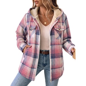 Zeagoo Womens Flannel Jacket Plaid Fleece Lined Shacket Hooded Winter Coats(1-pink Gz877)