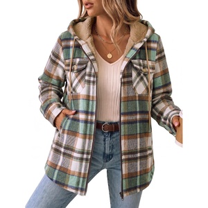 Zeagoo Womens Flannel Jacket Plaid Fleece Lined Shacket Hooded Winter Coats(Green Gz552)