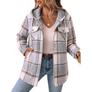 Zeagoo Womens Flannel Jacket Plaid Fleece Lined Shacket Hooded Winter Coats(Grey Gw568)